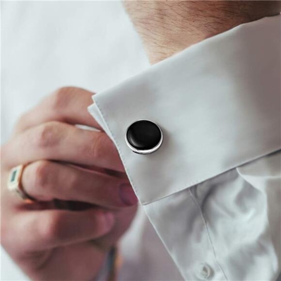 Mens Cufflinks & Studs Set Tuxedo Shirts Classic Black&Silver Match for Business - Picture 2 of 8